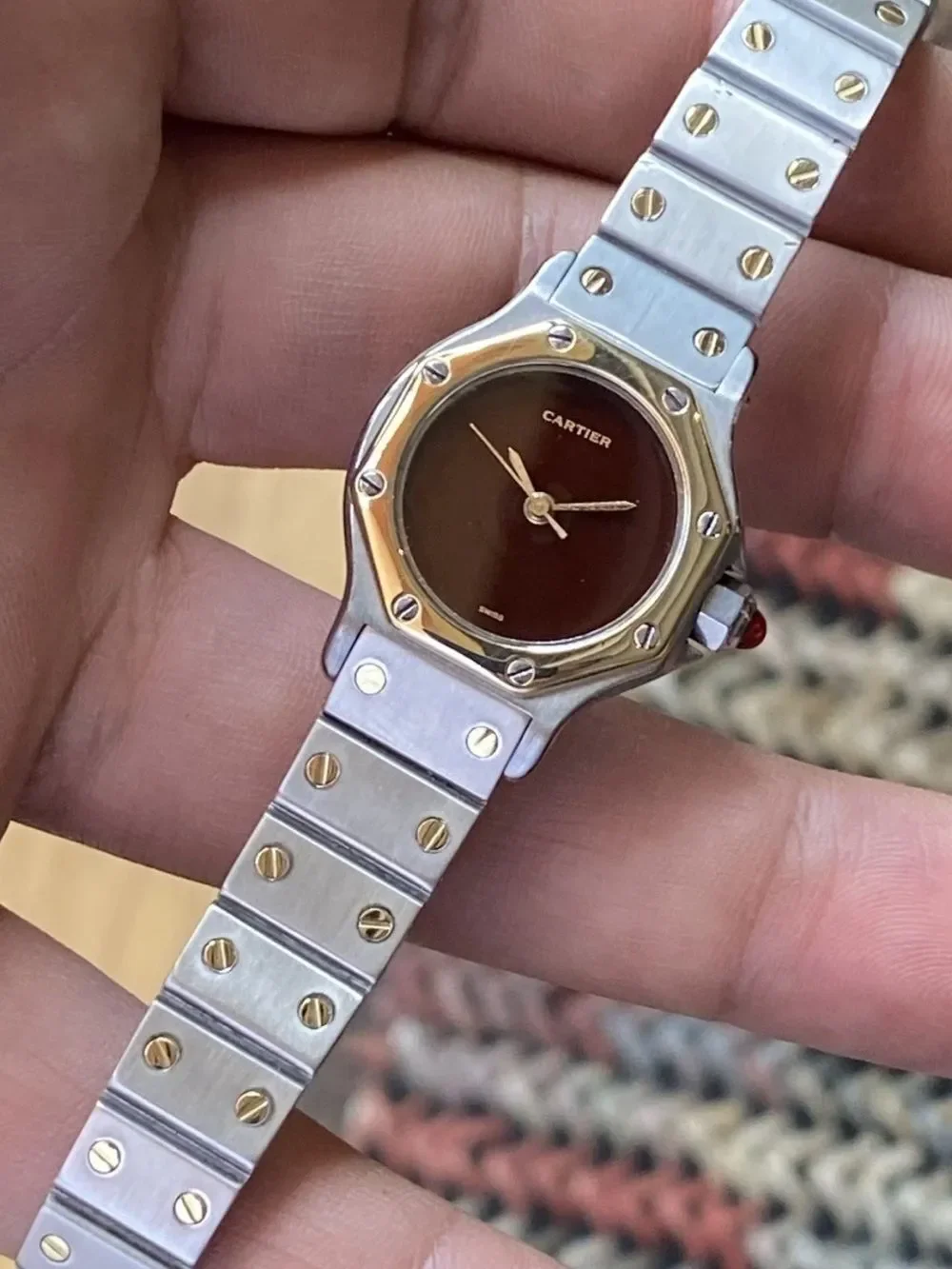 Cartier Santos Octagon Burgundy 18k SS SM 24mm automatic